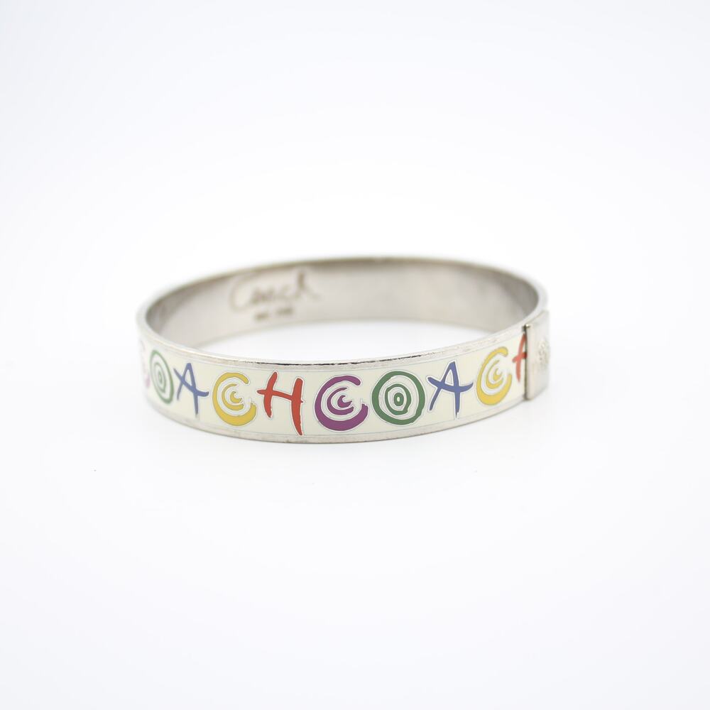 Coach Multicolor Signature Enamel Bangle Bracelet Silver Tone - Picture 6 of 7